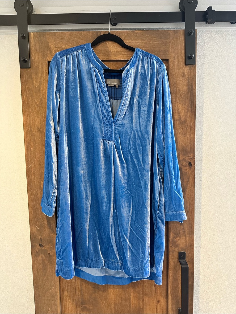 Anthropologie Blue Velvet V-Neck Dress